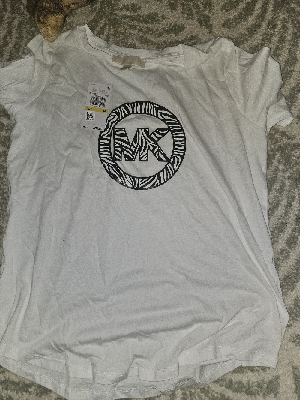 Michael Kors White Tee with Black Zebra MK Logo